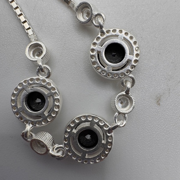 Sterling Silver Adjustable Bracelet Faux Sapphire Clear Crystals .925 - Picture 13 of 13